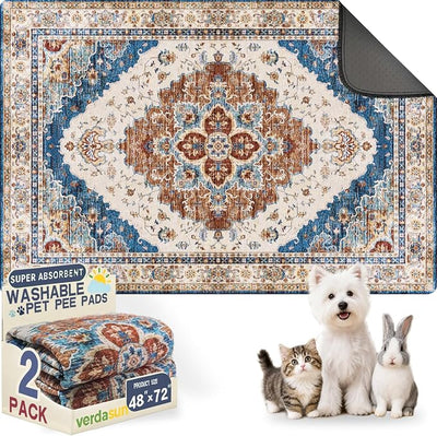 Washable Pee Pads for Dogs, Reusable Puppy Potty Training Pads, Ultra-Absorbent Thick Waterproof Leak-Proof Non-Slip Pads & Mat for Crate, Playpen, Floor, Whelping & Housebreaking , 2 Pack 48"x72"