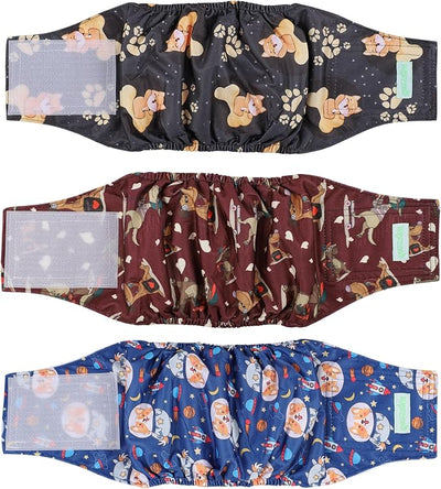 wegreeco Washable Male Dog Belly Band (Stylish Pattern)- Pack of 3 - Washable Male Dog Belly Wrap, Dog Diapers Male (Funny Dogs, Small)