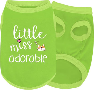 Cotton Dog Shirt with 'Little Miss Adorable' Corgi Head Print, Soft & Breathable Pet Apparel for Small, Medium, and Large Dogs, All-Season Sleeveless Vest, Cute and Comfortable Dog Outfit.Green XS