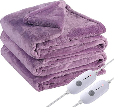 Eydna Electric Heated Blanket Queen Size 84"x90", Soft Plush Microplush for Bed, Dual Controllers & Heating Zones, 10Hs Auto Off & 5 Heating Levels, Machine Washable, Gifts for Womens-Light Purple