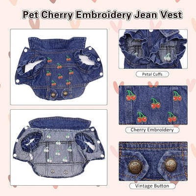 SILD Pet Clothes Dog Jeans Jacket Cool Blue Denim Coat Small Medium Dogs Lapel Vests Classic Puppy Hoodies (XS, Cherry)