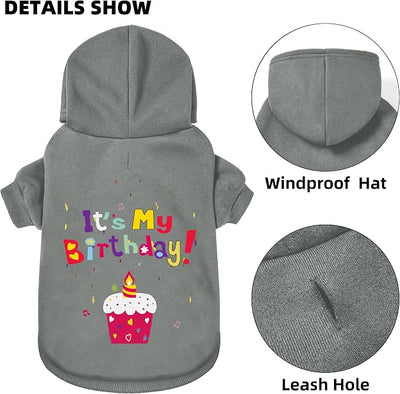 Dog Sweater Dog Hoodie Cold Weather Coat Hooded Sweatshirt for Puppies,Cats, Small Medium Large Dogs (Grey(It's My Birthday), X-Small)