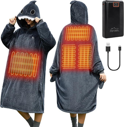 Wearable Heated Blanket Hoodie with 16000 mAh Battery,Cordless Heating Throw,Electric Shawl Robe with Sleeves,Gift for Family