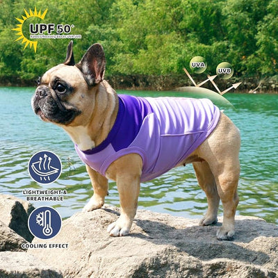 iChoue French Bulldog Summer Cooling Shirt for Dogs UV Sun Protection Vest Sleeveless Breathable Tank Top English Pug Purple - Small