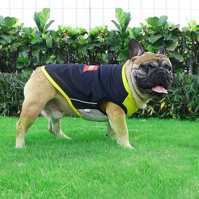 iChoue French Bulldog Summer Cooling Shirt for Dogs UV Sun Protection Vest Sleeveless Stretchy Tank Top English Pug Yellow Black - XXLarge