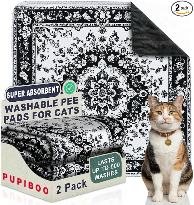 PUPIBOO Washable Pee Pads for Cats & Dogs - Super Absorbent Reusable Cat Litter Mat & Puppy Training Pads - 100% Waterproof, Leak-Proof & Non-Slip Whelping Pads for Pet Housebreaking