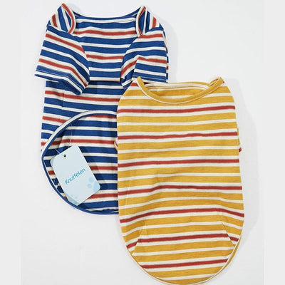 Dog Shirts Cotton Striped T-Shirt, Summer Pet Clothes for Small Dogs, 2-Pack Soft Puppy Apparel Cat Tee, Breathable Stretchy, Blue Yellow L