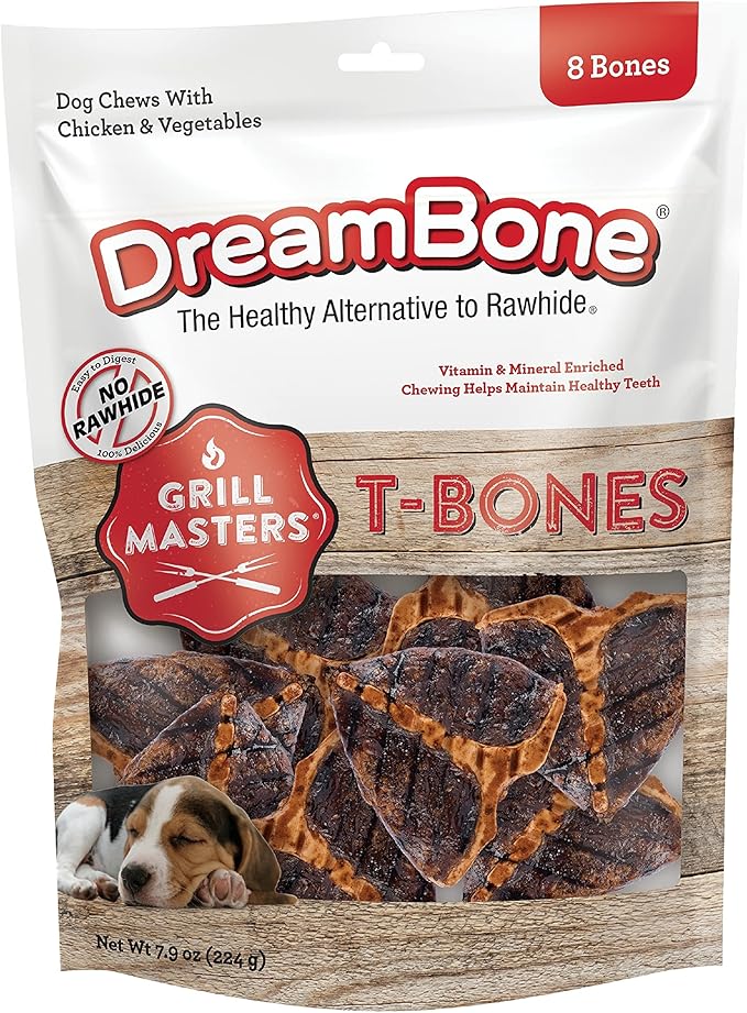 Grill Masters T-Bones, Rawhide-Free Chews for Dogs, 8 Count