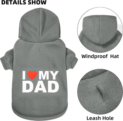 Dog Sweater Dog Hoodie Cold Weather Coat Hooded Sweatshirt for Puppies,Cats, Small Medium Large Dogs (Grey(I Love My Dad), Large/X-Large)