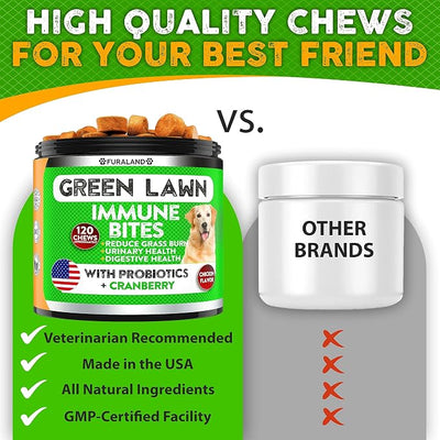 FURALAND Grass Burn Spot Chews for Dogs - Dog Pee Lawn Spot Saver Caused by Dog Urine - Grass Treatment Rocks - DL-Methionine + Digestive Enzymes - Dog Urine Neutralizer for Lawn - Soft Treats