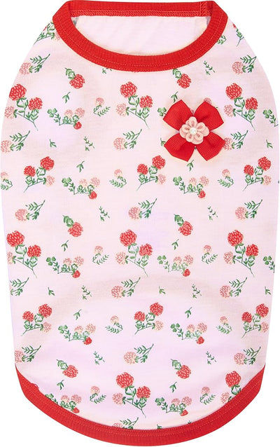 Blueberry Pet Pack of 2 Soft & Comfy Spring Hope Floral Cotton Blend Dog T Shirts Tank Top, Back Length 16", Clothes for Dogs