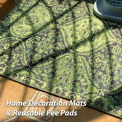 nunubaby Washable Pee Pads for Dogs, Stylish, Non-Slip and Leak-Proof Pee Pads. Reusable Potty Pads for Dogs for Crates and Floors.(Green/Multi,36" x36" )