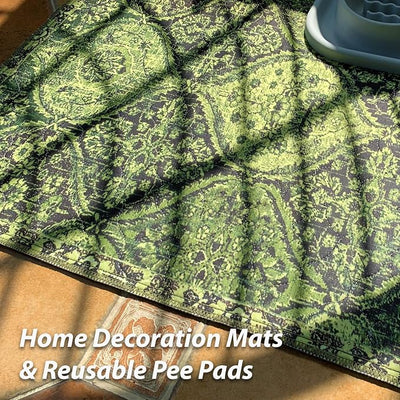nunubaby Washable Pee Pads for Dogs, Stylish, Non-Slip and Leak-Proof Pee Pads. Reusable Potty Pads for Dogs for Crates and Floors.(Green/Multi,18" x24" )