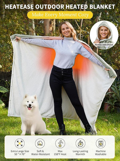 Heated Blanket Battery Operated,Portable Heated Throw Shawl Poncho(Grey with Hood,50''X70'')
