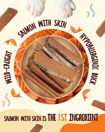 PAWUP Salmon Dog Treats, Smoked Salmon Jerky with Fish Skin, High Protein Fish Jerky for Dogs, Omega 3-6 & Taurine, Gentle on Sensitive Stomachs, 12.5 oz