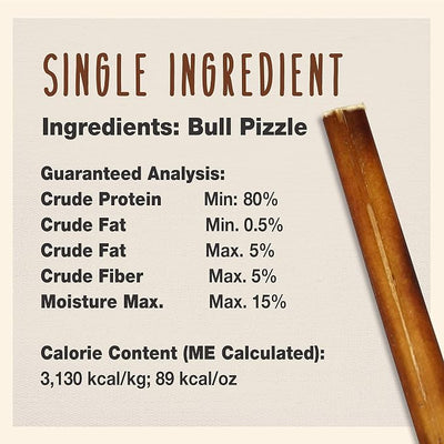 Cadet Bully Sticks for Large Dogs, All-Natural Beef Pizzle, Rawhide-Free Long-Lasting Dog Chews for Aggressive Chewers, 10 Count