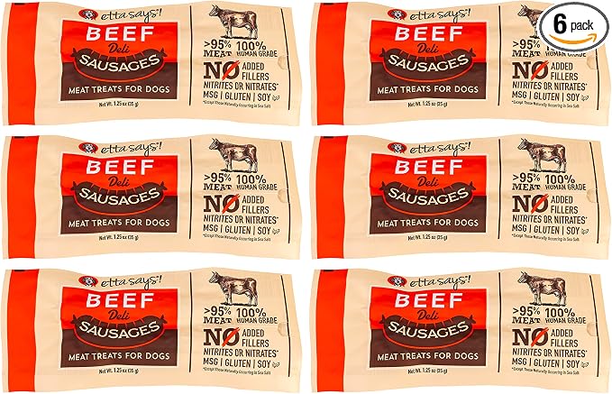 etta says! Deli Sausages - Premium All Natural Beef Meat Treats for Dogs - High Protein Dog Chews - Human Grade - Made in The USA (6 Count Pack of 1)