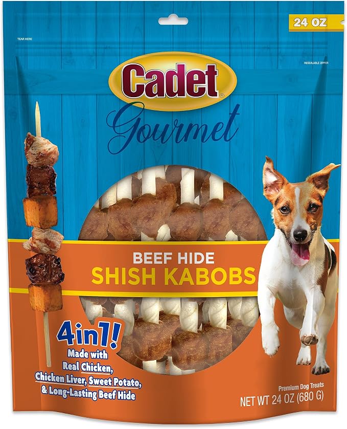 Gourmet Shish Kabob Dog Chews for Small Dogs, Rawhide Treats with Chicken, Duck and Sweet Potato, Healthy & Natural Beef Hide, 5-Inch Sticks, 24 oz