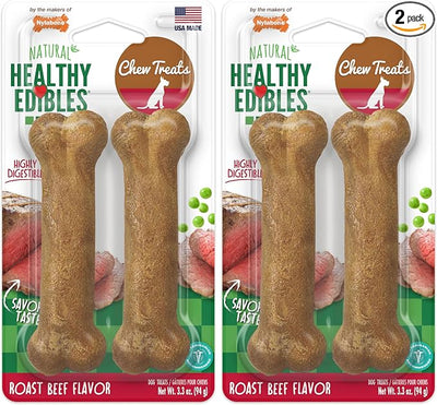 Nylabone Healthy Edibles Natural Dog Chews Long Lasting Roast Beef Flavor Treats for Dogs, Small/Regular (2 Count) (Pack of 2)