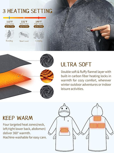 Wearable Heated Blanket Hoodie with 16000 mAh Battery,Cordless Heating Throw,Electric Shawl Robe with Sleeves,Gift for Family