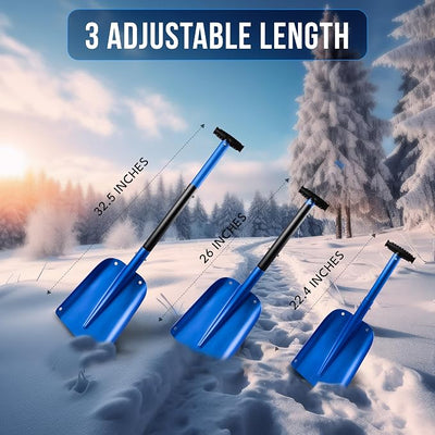 EcoNour 32" Multipurpose Snow Shovel for Car Driveway | Lightweight Aluminum Shovel for Snow, Sand, and Garden Use | Heavy-Duty, Foldable 3-Piece Shovel for Car, Home, and Outdoors (Blue)