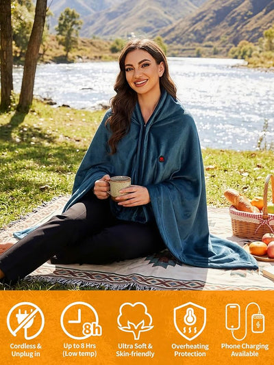 Electric Heated Blanket Battery Operated, Portable Heated Shawl for Neck and Shoulders and Back, Heating Blanket with Zipper, 20000mAh, 3 Heating Levels, up to 8 Hours