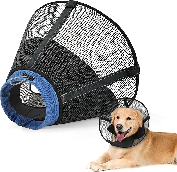 Dog Cone Collar to Stop Licking, Soft Mesh Recovery Collar After Surgery with Liner, Elizabeth Cone Alternative for Medium and Large Dogs, for Surgery, Spay, Neuter, Wound Care,XS,Black