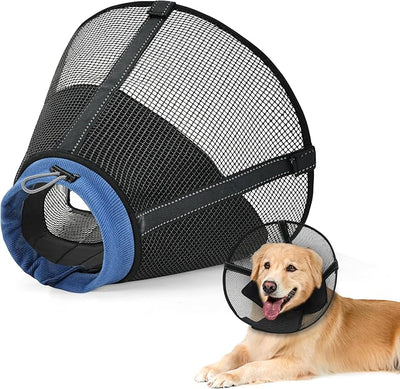 Dog Cone Collar to Stop Licking, Soft Mesh Recovery Collar After Surgery with Liner, Elizabeth Cone Alternative for Medium and Large Dogs, for Surgery, Spay, Neuter, Wound Care,XS,Black