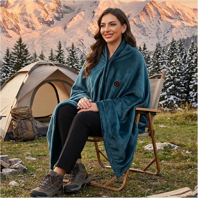 Electric Heated Blanket Battery Operated, Portable Heated Shawl for Neck and Shoulders and Back, Heating Blanket with Zipper, 20000mAh, 3 Heating Levels, up to 8 Hours