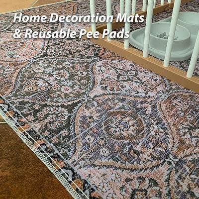 nunubaby Washable Pee Pads for Dogs, Stylish, Non-Slip and Leak-Proof Pee Pads. Reusable Potty Pads for Dogs for Crates and Floors.(Brown/Multi,24" x36" )