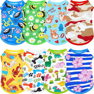 8PCS/Pack Dog Shirts Male for XS Small Dog Boy Sleeveless T Shirts Soft Stretchy Cats Doggie Puppy Tank Top Tee Vest