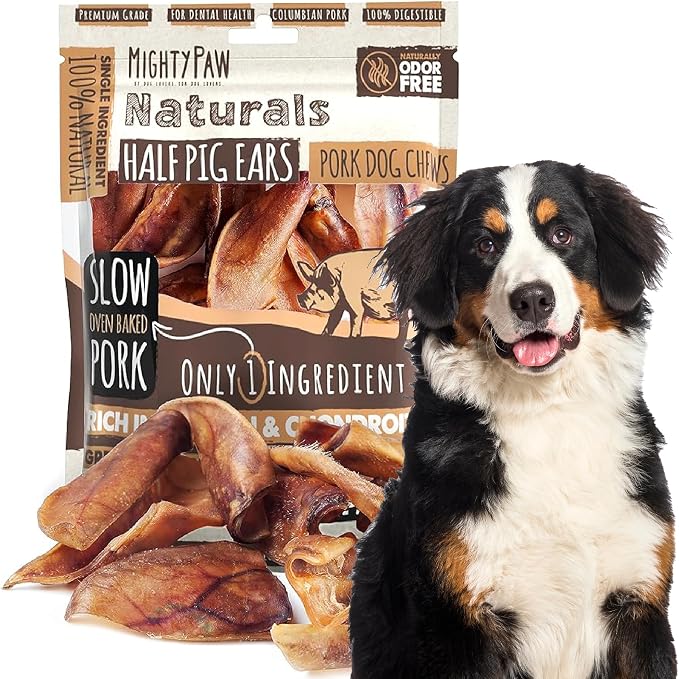 Half Pig Ears for Dogs - All Natural, Single Ingredient Treats. Better Than Rawhide Pet Snacks for Small and Large/Medium Pets. Pigs Ear Dogs Chews (12 Pack)