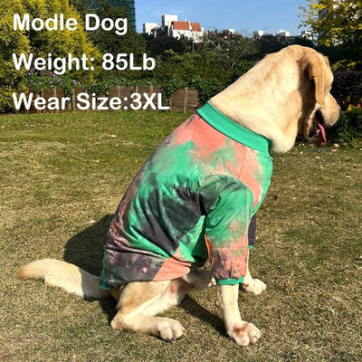 Dog Cotton Green Orange Tie Dye T-Shirts Soft and Stretchy Breathable Pet Shirt Pajamas Pets Clothes for Large Dogs (GreenOrange, Large)