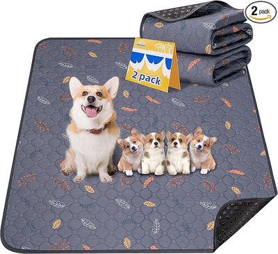 Sunheir Washable Pee Pads for Dogs 2-Pack Reusable Puppy Pads Pet Training Pads, Waterproof Dog Pee Pads for Crate, Whelping Pad, Non-Slip Protects Against Urine Leakage (Leaves - Deep Grey, 24x36)