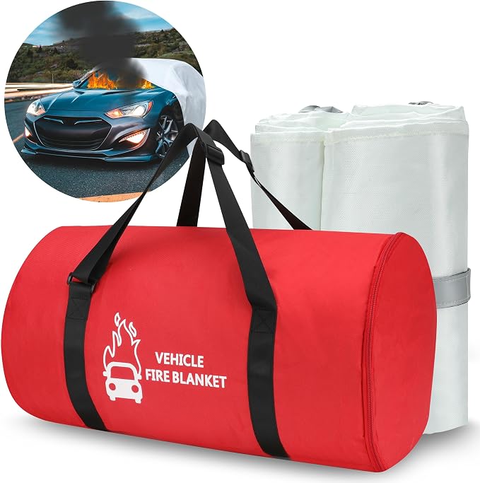 Emergency Fire Blanket for Car, Large Fiberglass Fire Extinguisher, Survival Safety Suppression for Electric Vehicle Truck Automotive Conflagration (19.68x29.53FT)