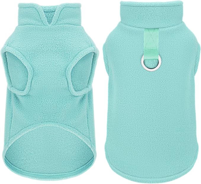 Sleeveless Pullover Fleece Vest for Small Dogs: Cozy Polyester Dog Jacket, Tank Top Sweater with Leash Ring and Armholes, Crisp, Warm, and Easy-to-Wear Design for Everyday Comfort Turquoise S