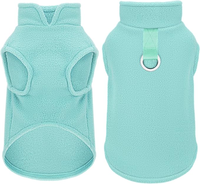 Sleeveless Pullover Fleece Vest for Small Dogs: Cozy Polyester Dog Jacket, Tank Top Sweater with Leash Ring and Armholes, Crisp, Warm, and Easy-to-Wear Design for Everyday Comfort Turquoise XS