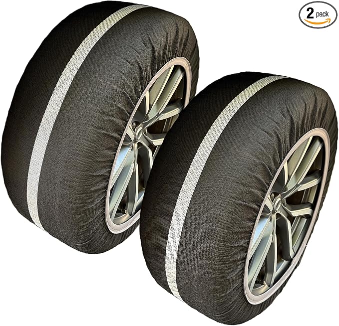 Tire Socks for Cars, SUVs & Pickups – Reusable Fabric Alternative to Chains for Snow & Ice – Easy Install, Low Clearance, Compatible ABS/ESP – Includes Gloves & Storage Bag (1 Pair)