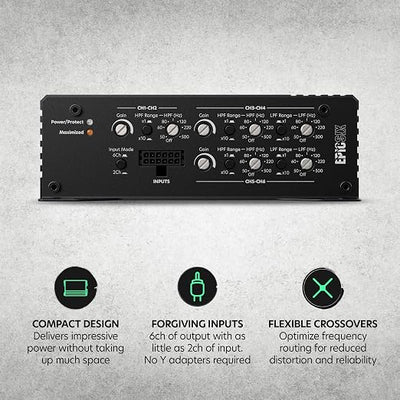 AudioControl EPICSIX 6-Channel 1200W RMS Digital Class D Full-Range Car Audio Amplifier, Compact High-Power, High/Low Pass Crossover, RCA Line Level Inputs for Aftermarket Radios, Smart Protection