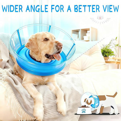 2-in-1 Soft Inflatable Dog Cone Collar Alternative with Enhanced Anti-Licking Guard Shield, Dog Collar After Surgery, Adjustable Recovery Cones for Large Medium Small Dogs and Cats(Blue, L)