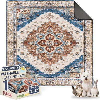 Washable Pee Pads for Dogs, Reusable Puppy Potty Training Pads, Ultra-Absorbent Thick Waterproof Leak-Proof Non-Slip Pads & Mat for Crate, Playpen, Floor, Whelping & Housebreaking , 1 Pack 72"x72"