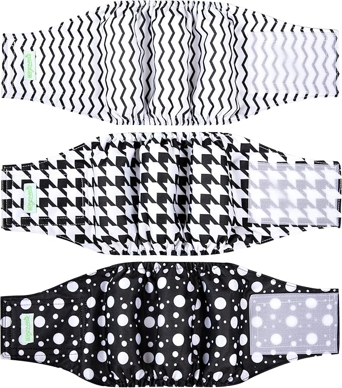 wegreeco Washable Male Dog Belly Band (Stylish Pattern)- Pack of 3 - Washable Male Dog Belly Wrap, Dog Diapers Male (Houndstooth, Small)