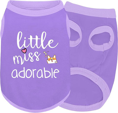 Cotton Dog Shirt with 'Little Miss Adorable' Corgi Head Print, Soft & Breathable Pet Apparel for Small, Medium, and Large Dogs, All-Season Sleeveless Vest, Cute and Comfortable Dog Outfit.Purple 4XL