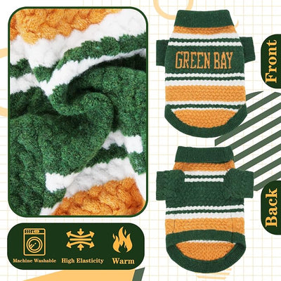 Green Bay Small Dog Sweater Football Theme Turtleneck Knit Dog Sweaters for Small Pets Warm Winter Cat Dog Clothes