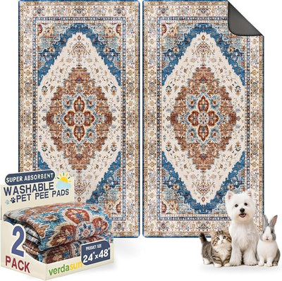 Washable Pee Pads for Dogs, Reusable Puppy Potty Training Pads, Ultra-Absorbent Thick Waterproof Leak-Proof Non-Slip Pads & Mat for Crate, Playpen, Floor, Whelping & Housebreaking , 2 Pack 24"x48"