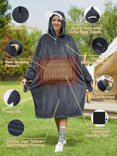 Wearable Heated Blanket Hoodie with 16000 mAh Battery,Cordless Heating Throw,Electric Shawl Robe with Sleeves,Gift for Family