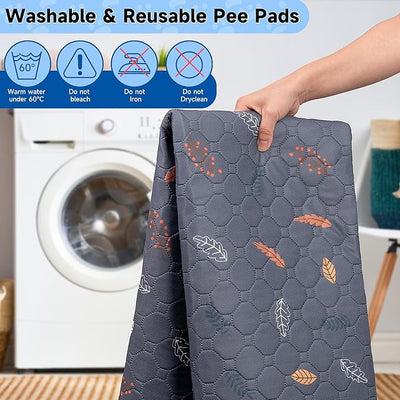 Sunheir Washable Pee Pads for Dogs 4-Pack Reusable Puppy Pads Pet Training Pads, Waterproof Dog Pee Pads for Crate, Whelping Pad, Non-Slip Protects Against Urine Leakage (Leaves - Deep Grey, 18x24)