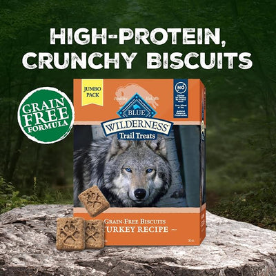 Blue Buffalo Wilderness Trail Treats Turkey Crunchy Dog Biscuits, Grain-Free & High-Protein, Bite-Sized Training Treats Made with Real Turkey & Natural Ingredients, 36-oz Bag