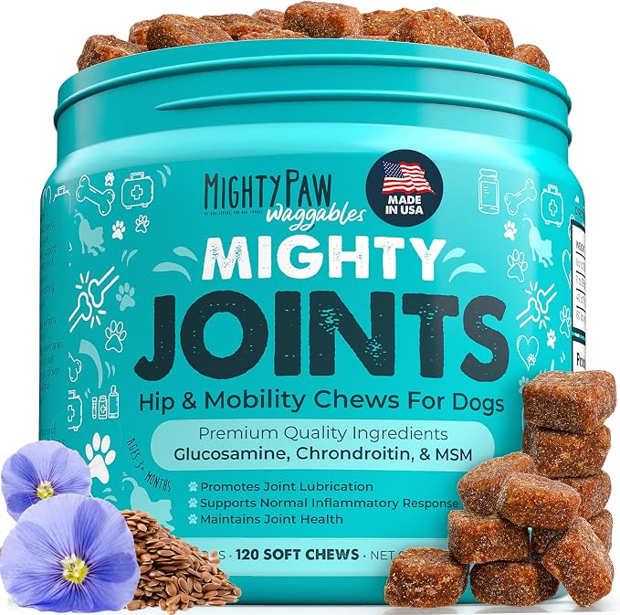 Waggables Joint Support Supplement for Dogs (Made in USA) | Glucosamine for Dogs Hip and Joint Supplement. Vet Formulated Pet Mobility, Chondriotin & MSM Pet Chews (120 Ct)