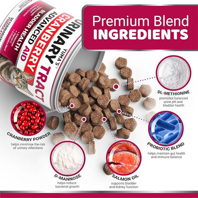 Cat Urinary Tract Health - Cranberry Supplement for Cats - Promotes Healthy Digestion & Normal Bladder Function - Probiotics - Vitamins and Food Supplements - Immune & Multivitamin Support Chews